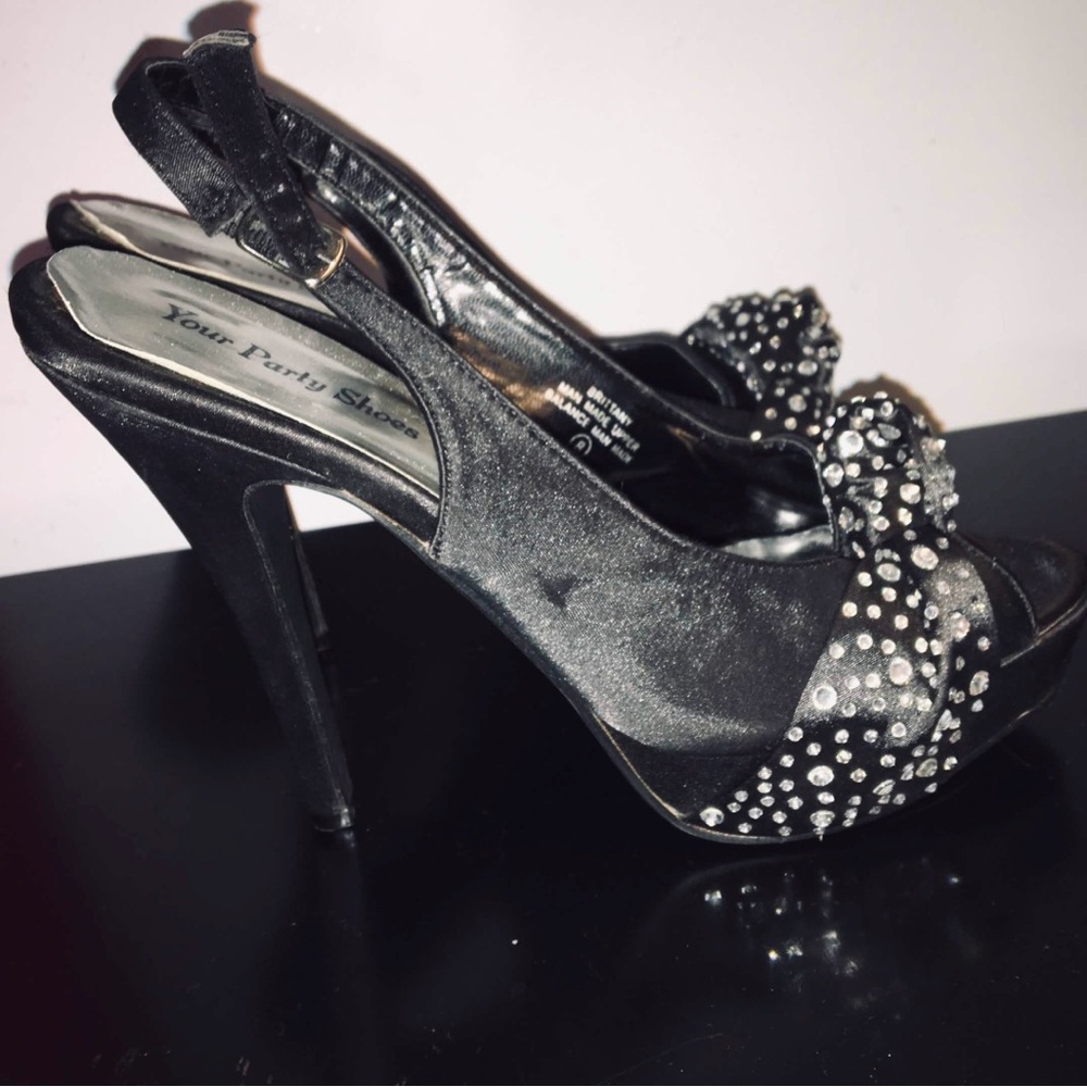 Chic Black Rhinestone Slingback Heels - Picture 2 of 3